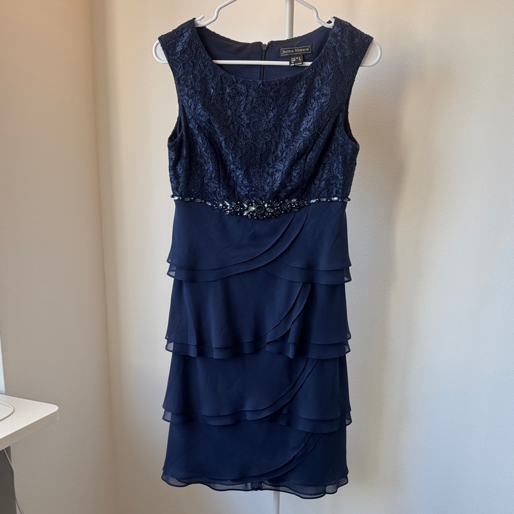 Jessica Howard Navy Blue Layered Midi Dress